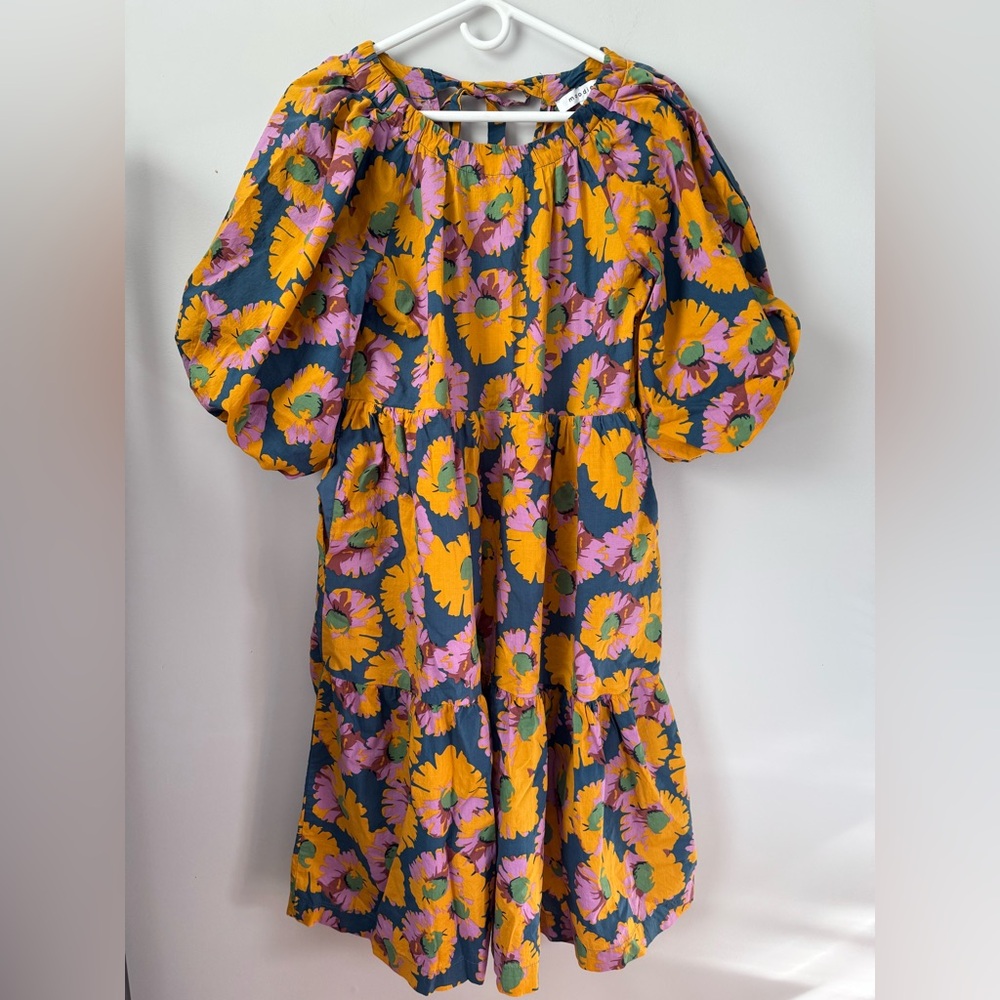Moodie - Myah Puff Sleeve Midi Vibrant Floral Dress - Size Medium